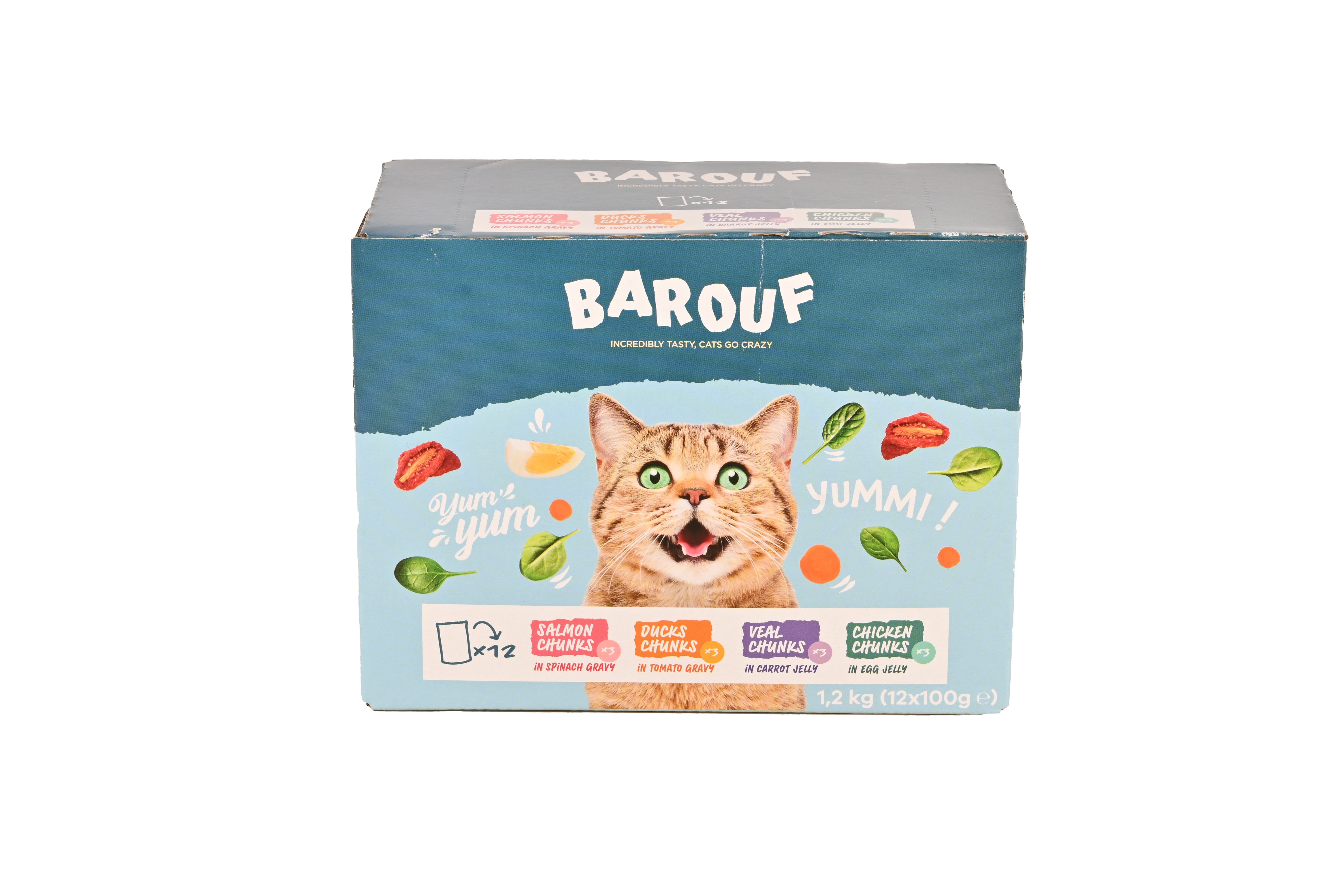 BAROUF POCHONS SAUMON/CANARD/POULET/VEAU POUR CHAT 12X100G