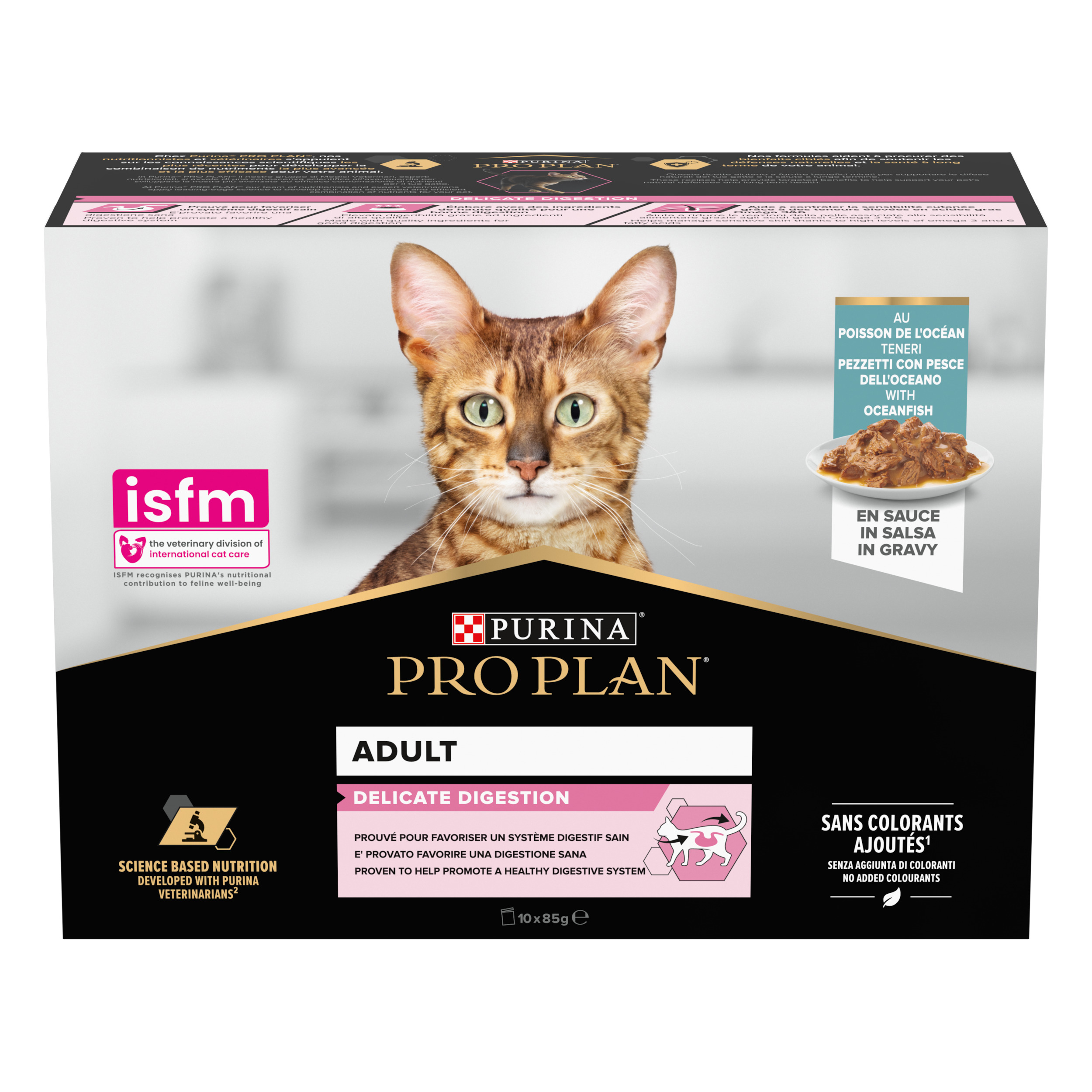 Pro Plan Sachet Fraicheur | Delicate Digestion | Chat (Adulte) | Poisson en sauce | 10X85g