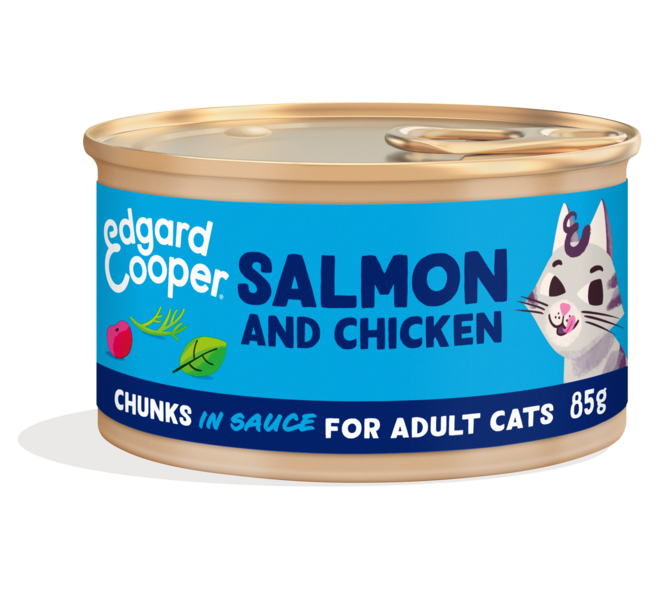 EDGARD&COOPER CHAT E ADULT MORCEAUX SAUMON/POULET 85G 