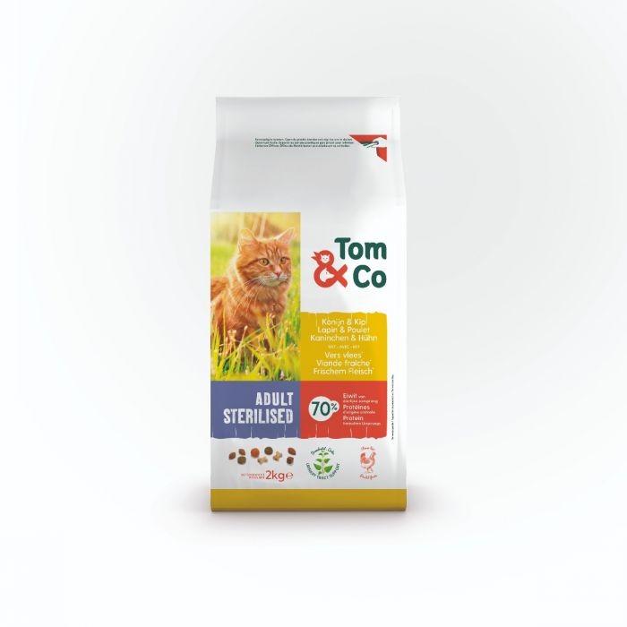 Tom&Co Croquettes Sterilisé Pour Chat Lapin & Poulet Adult 2Kg