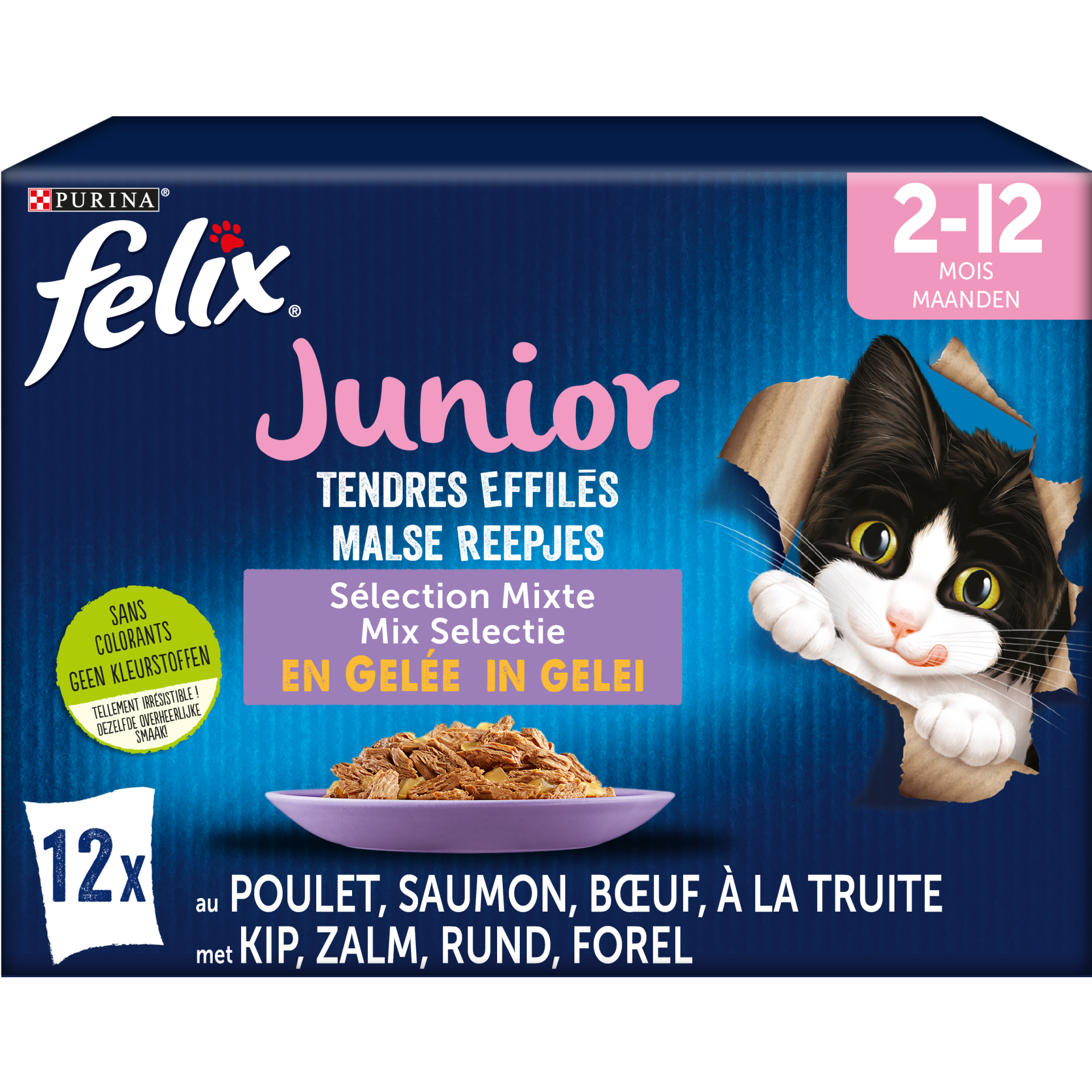 FELIX CHAT Tendres Effilés Junior Sélection Mixte en Gelée 12x85g kitten 