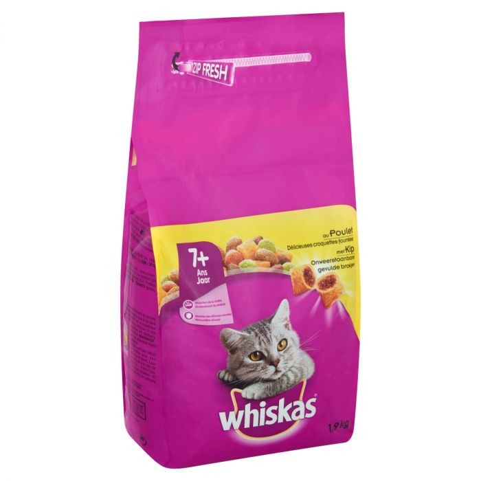 Whiskas Chat Délicieuses 7+ Ans Croquettes Fourrées Au Poulet 1,9 Kg