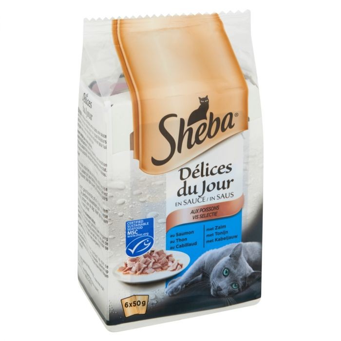 Sheba Chat Délices Du Jour Sachets Fraîcheur Aux Poissons En Sauce 6 X 50 G