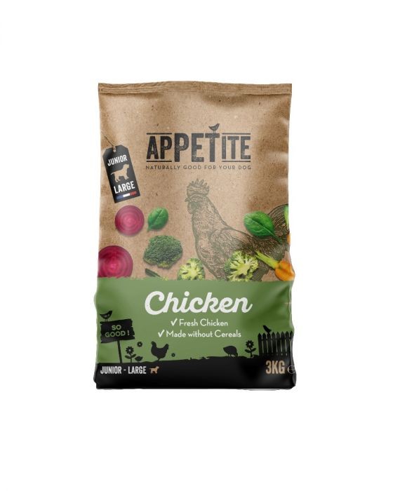 Appetite Croquettes | Sans Céréales | Au Poulet | Chien (Junior/ Grande) | 3kg