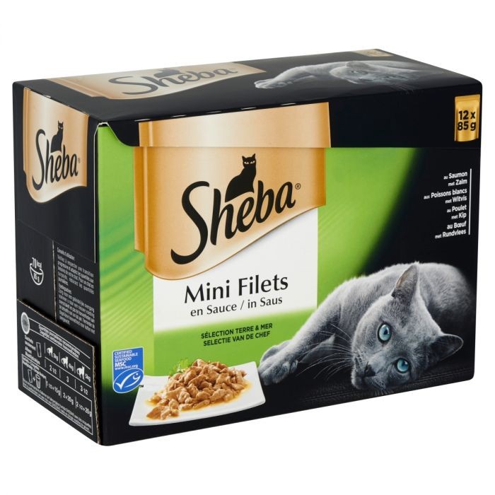 Sheba Chat Mini Filets Sachets Fraîcheur En Sauce Sélection Terre & Mer 12 X 85 G