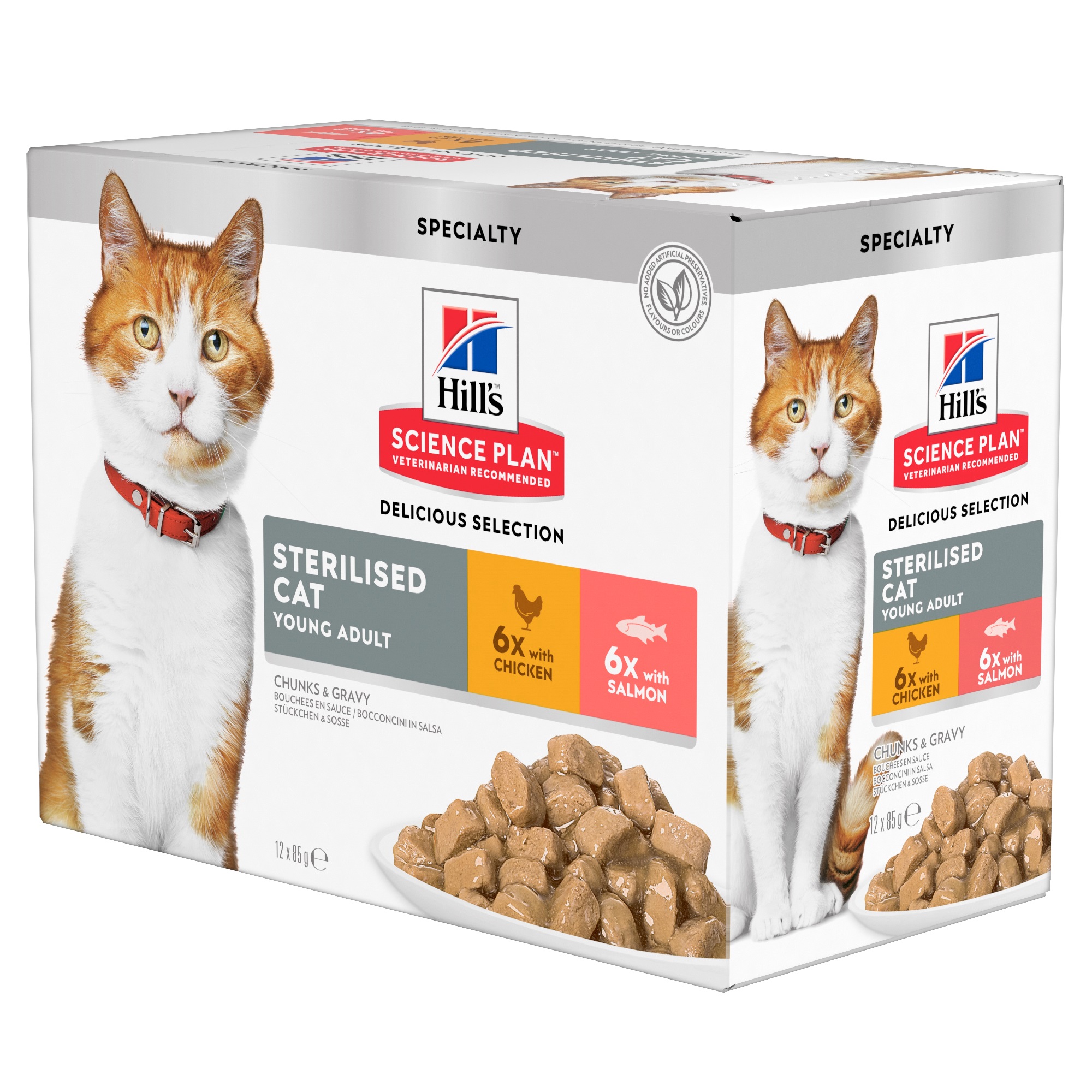 Hill's Science Plan Young Adult Sterilised Cat multipack 12 sachets repas pour chat stérilisé poulet et saumon 12x85 g