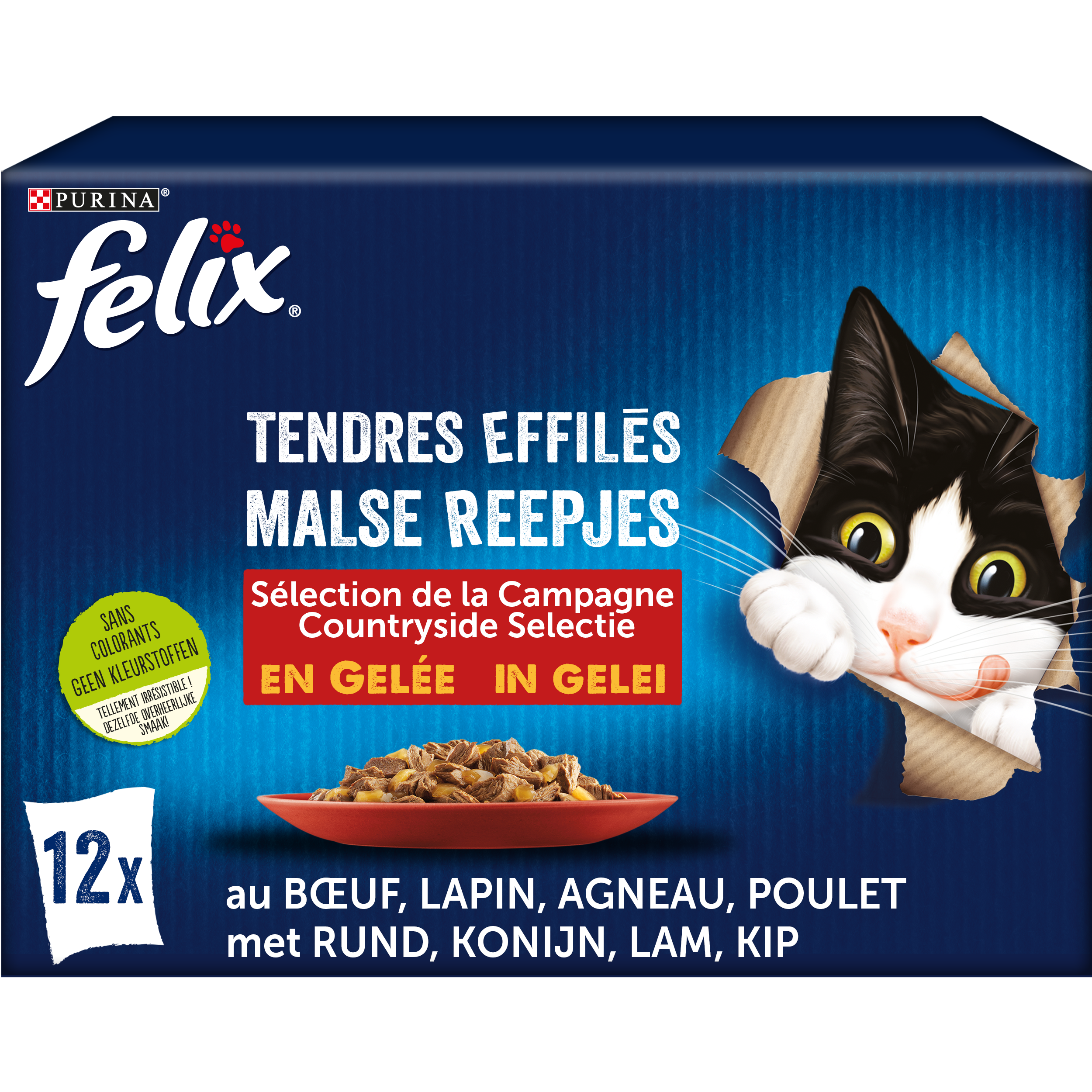 FELIX CHAT Tendres Effilés Sélection de la Campagne en Gelée 12x85g adult 