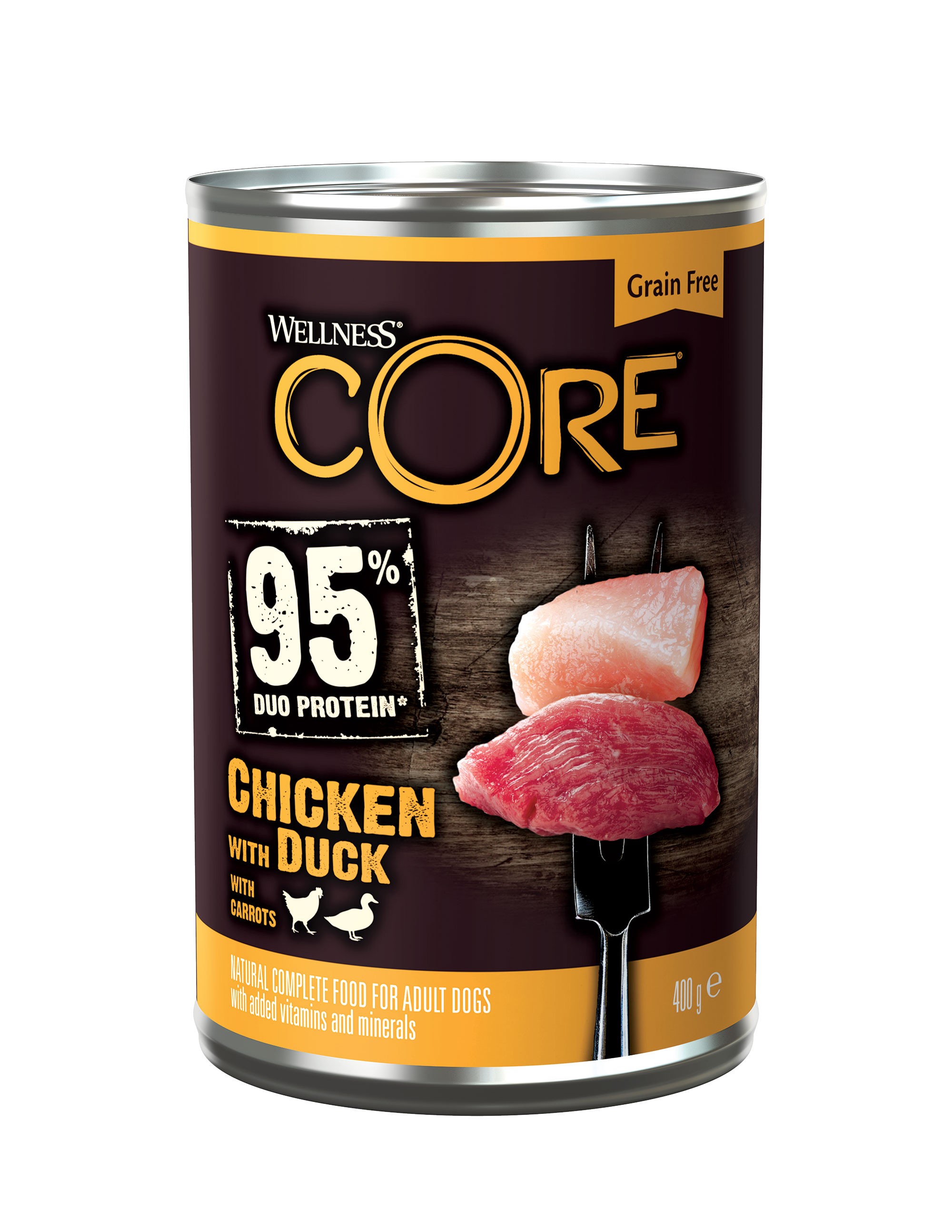 Wellness Core Grain Free Can 95% Singel Protein Poulet & Canard 400G Pour Chien