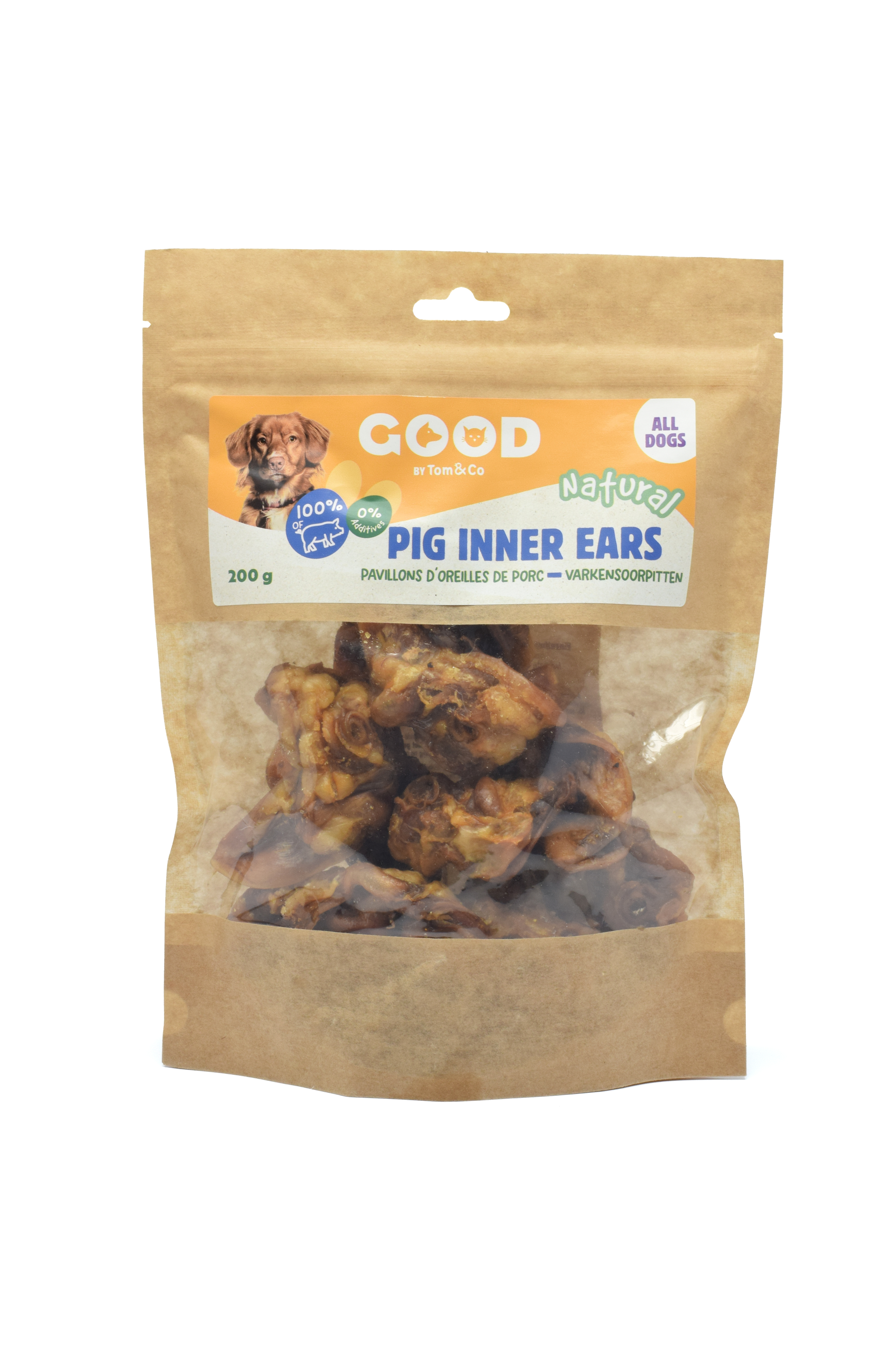 GOOD Snack naturel | CHIEN | INTERIEUR D'OREILLES PORC | 200g