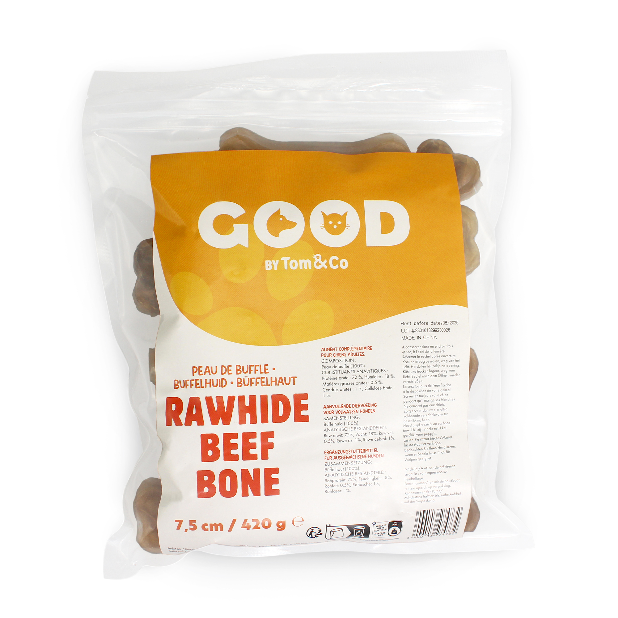 GOOD RAWHIDE BEEF BONE 7.5 CM