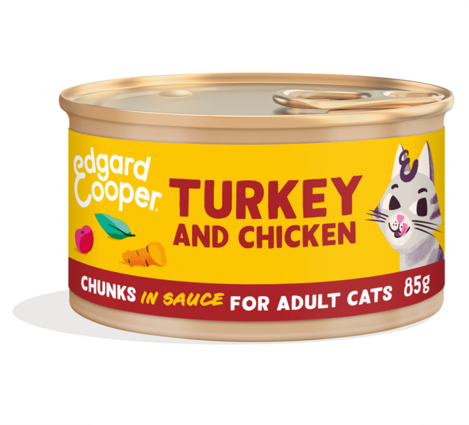 EDGARD&COOPER CHAT E ADULT MORCEAUX DINDE/POULET 85G 