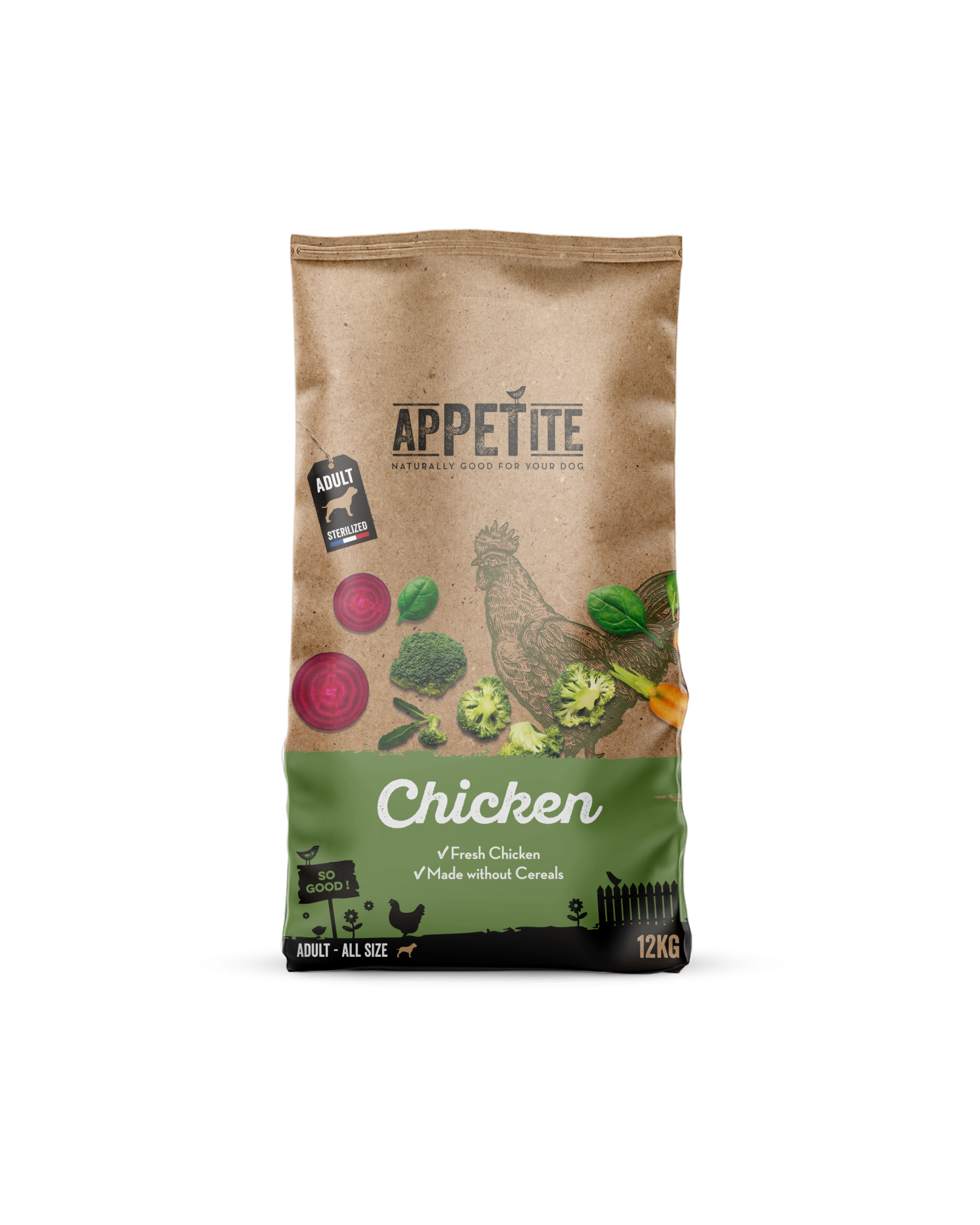 Appetite Croquettes | Sans Céréales | Stérilisé/ Light | Au Poulet | Chien (Adulte/ Tous) | 12kg