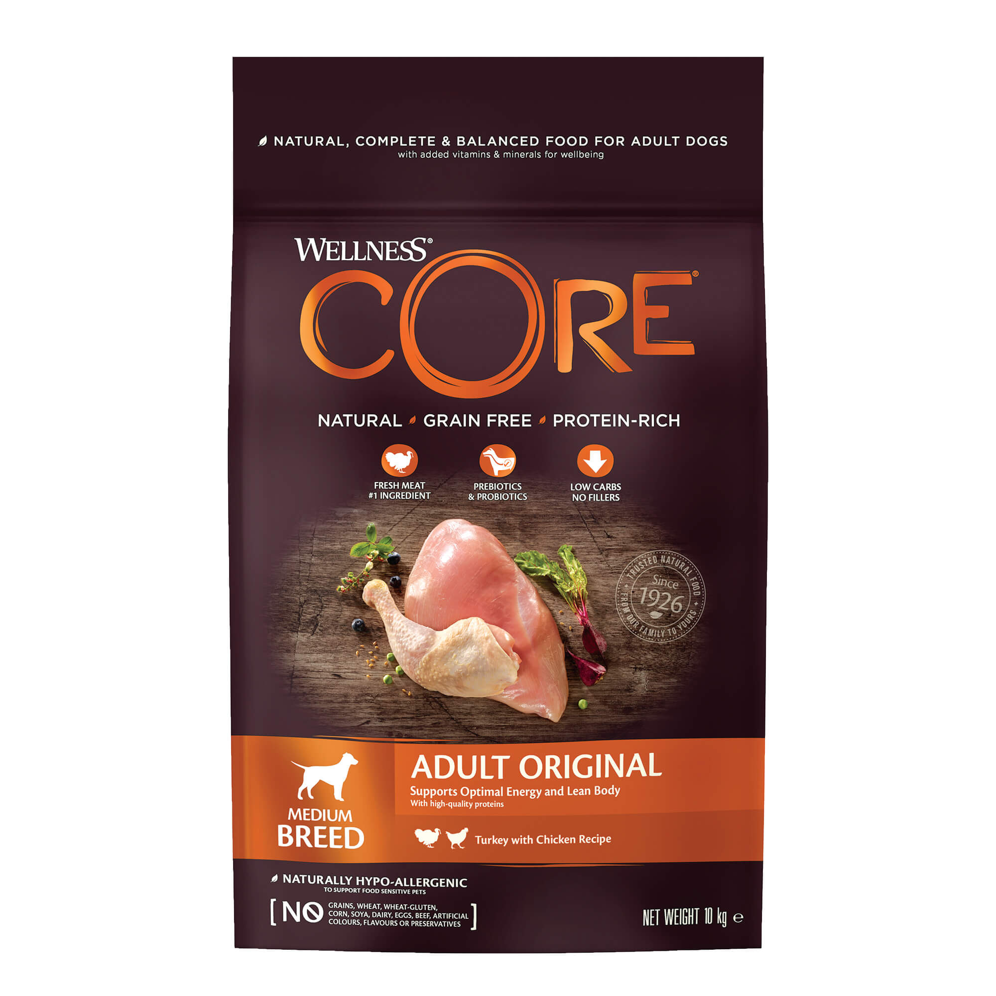 Wellness Core Grain Free Dinde Original Adult Medium Breed 10Kg Pour Chien