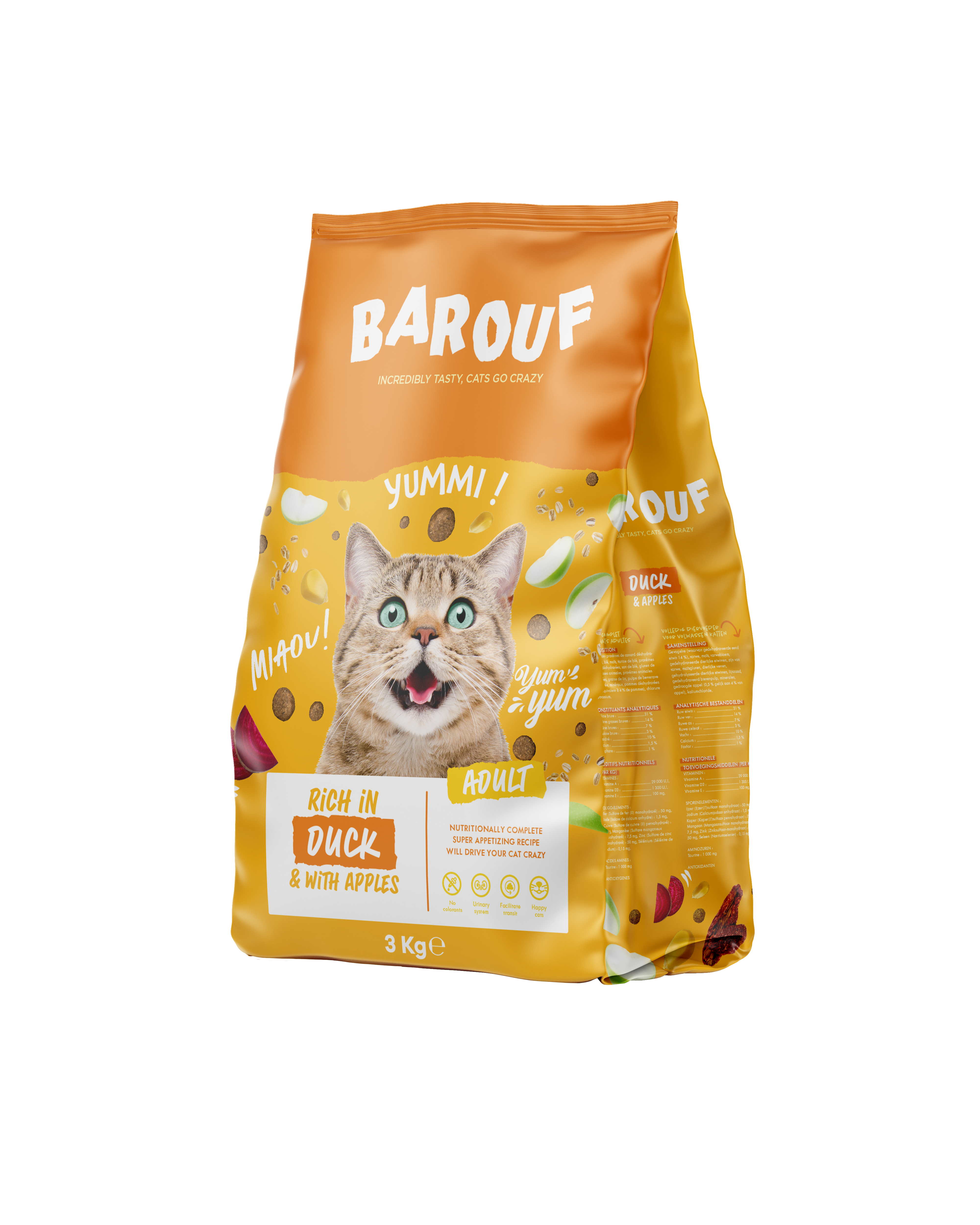 BAROUF RIJK AAN EEND EN MET APPEL VOOR KAT ADULT 3KG