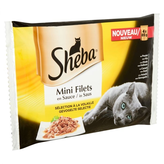 Sheba Chat Mini Filets Sachets Fraîcheur En Sauce Sélection À La Volaille 4 X 85 G
